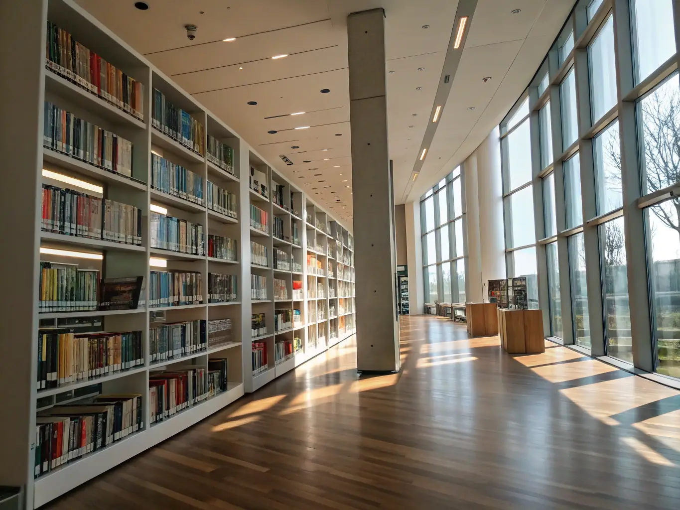 A cozy image of the ASSOCIATION library interior, showcasing shelves filled with books and comfortable reading spaces, with a diverse group of people browsing and reading.
